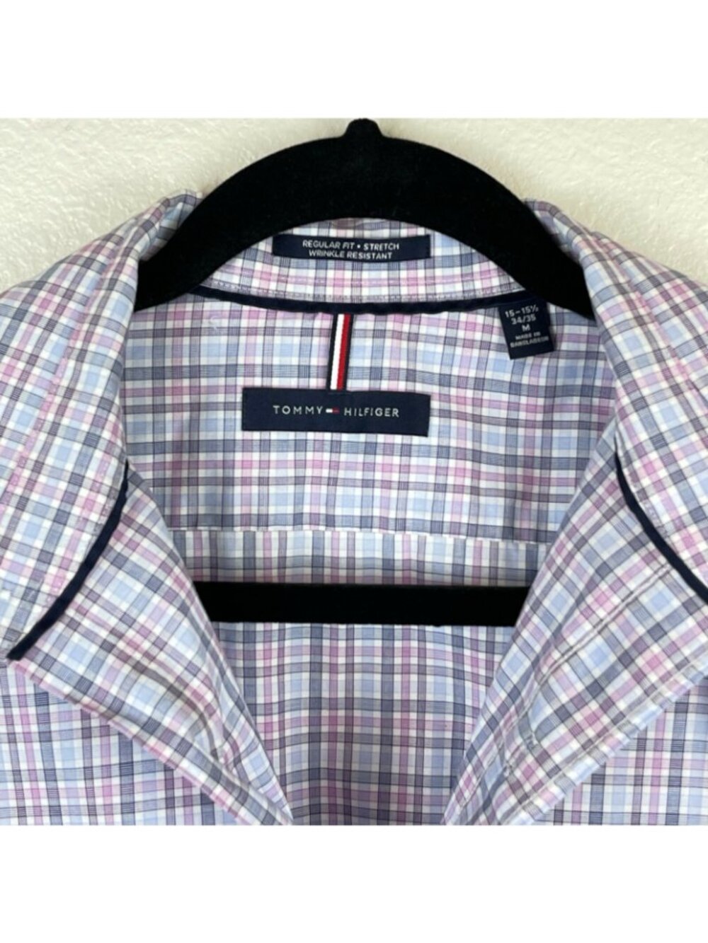 Tommy Hilfiger Dress Shirt Mens M 15-15.5 Plaid Button Front Long Sleeve Blue - Picture 7 of 8